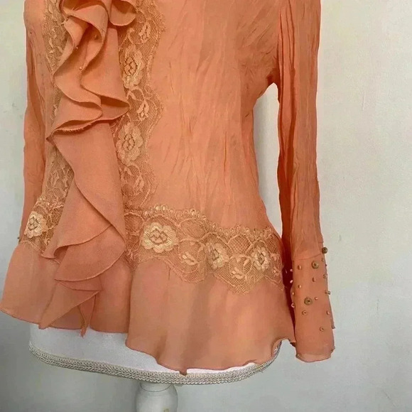 Orange ruffle button down long sleeve. - Picture 4 of 5
